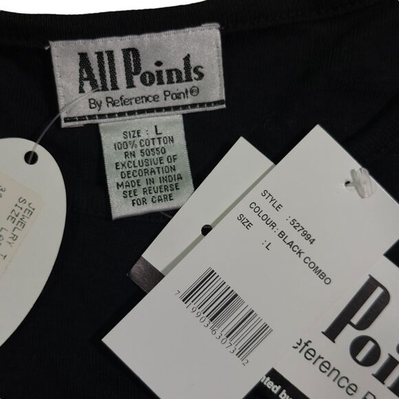 All Points Shirt Woman's Large Black Combo Crew Neck 100% Cotton Embroidered Tee - Picture 6 of 10